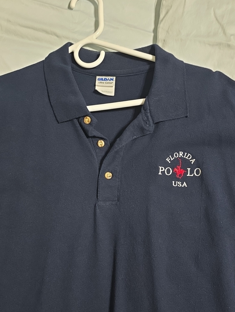 Gildan Navy Polo with White and Red Florida POLO USA Embroidery